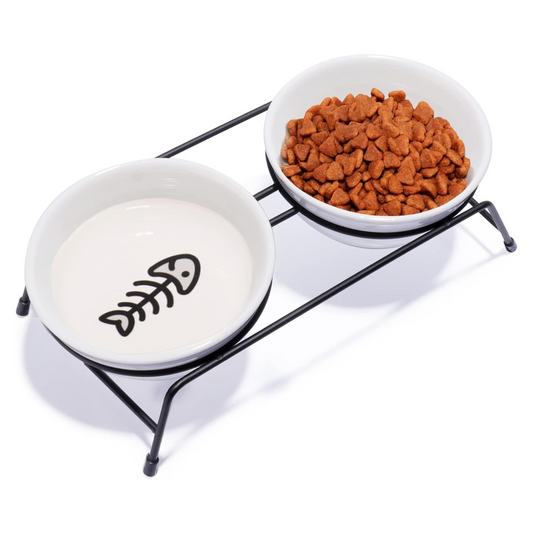 13 Oz Ceramic Elevated Cat Food Bowls - PetHaven